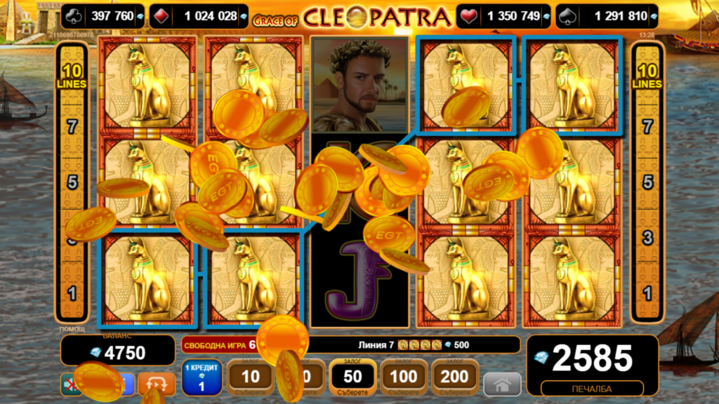 Бонус игра с разпъващ се символ в Grace of Cleopatra от Euro Games Technology